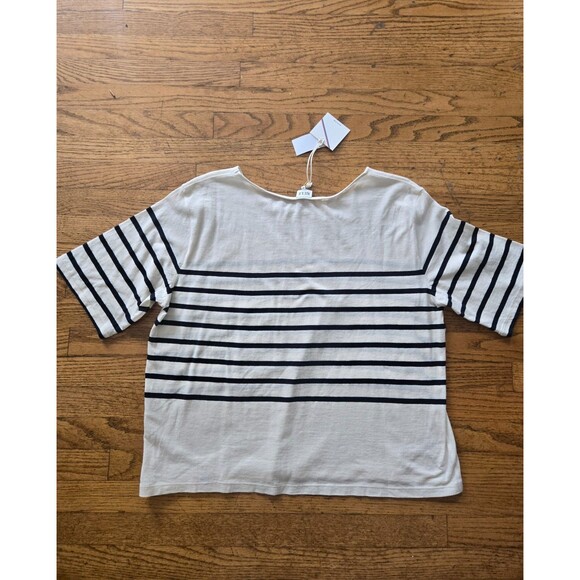Kule Top Womens Size XL Beige Blue Striped Boxy Short Sleeve Nautical NWT - Picture 2 of 7